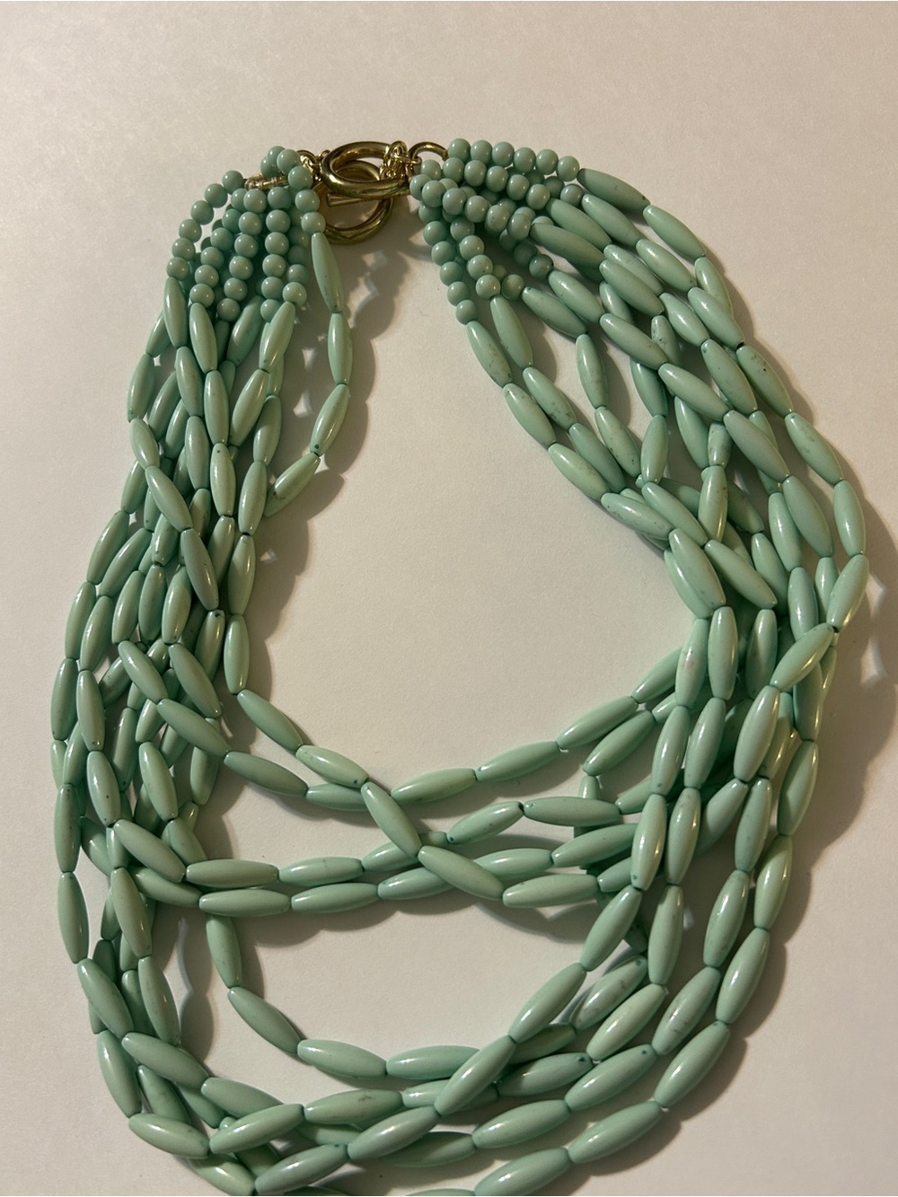ZenZii Mint Green Multi Strand Resin Statement Necklace Gold Toggle Seafoam